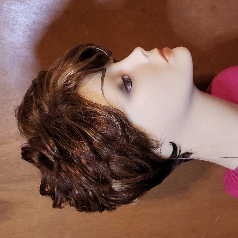 Short Brown / Blonde Curly Wig - Picture 2 of 7